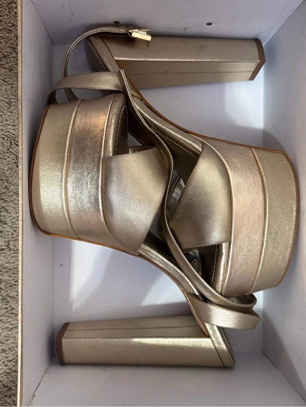 Gold Platform High Heel Sandals - Women's Strappy Dress Shoes